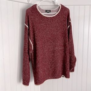 Burgundy and Cream Relaxed Fit Long Sleeve Crew Neck Sweater NWOT